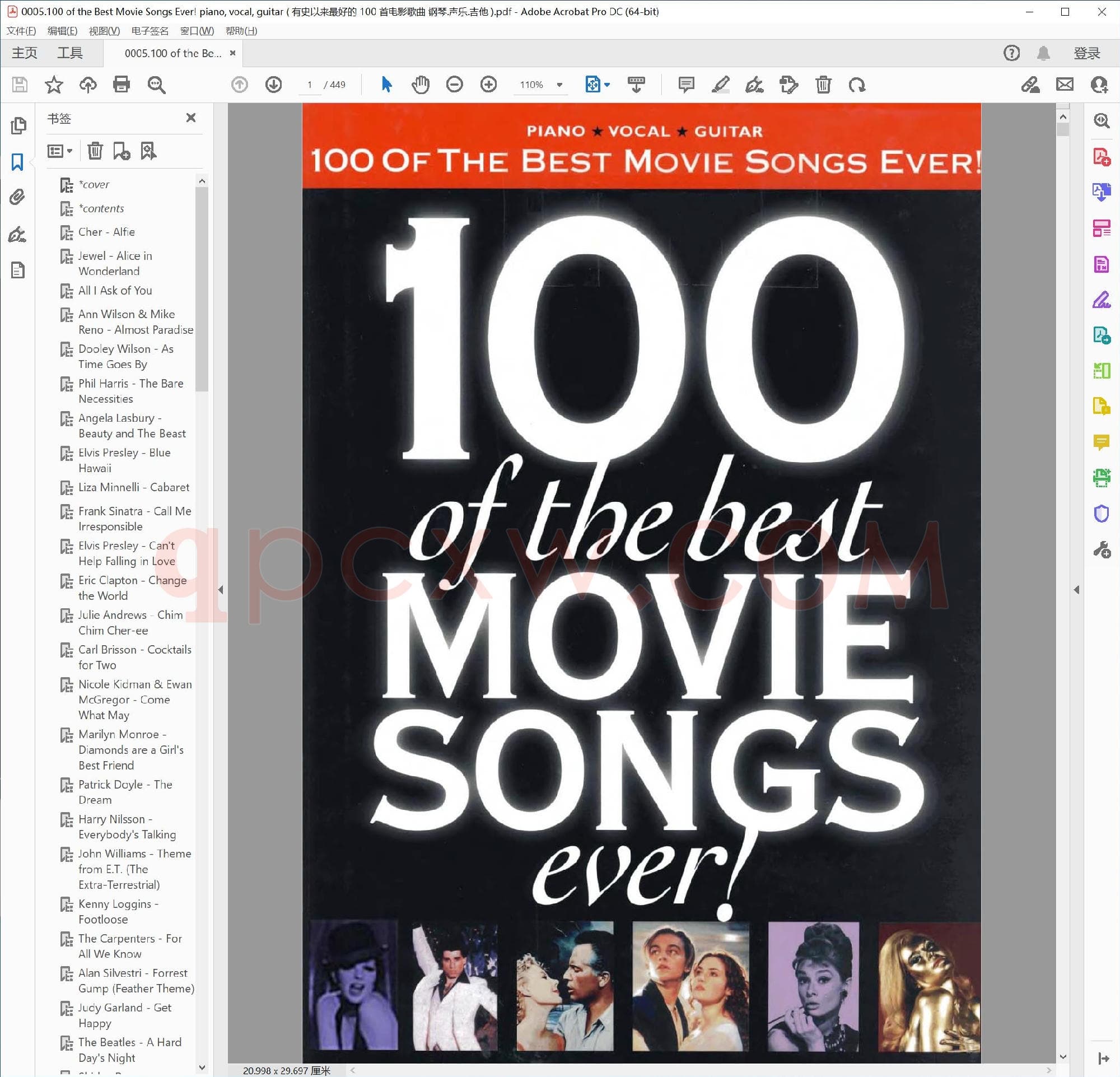 英文原版钢琴曲谱电子书 | 100首最佳电影歌曲精选(钢琴声乐吉他).PDF|13.98 MB|电子版下载
