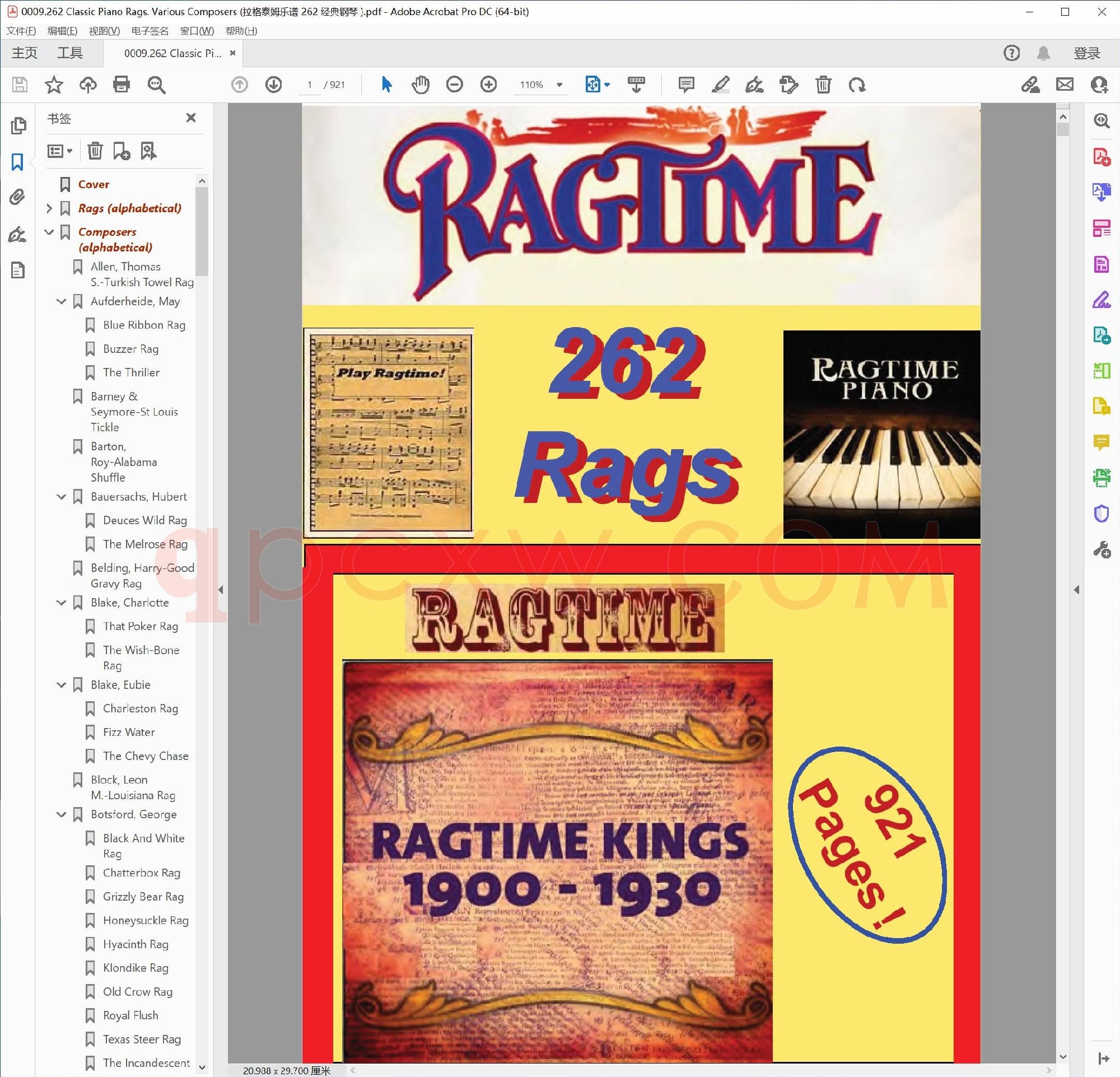 英文原版钢琴曲谱电子书 | 262首经典钢琴拉格泰姆(多位作曲家).PDF|12.27 MB|电子版下载