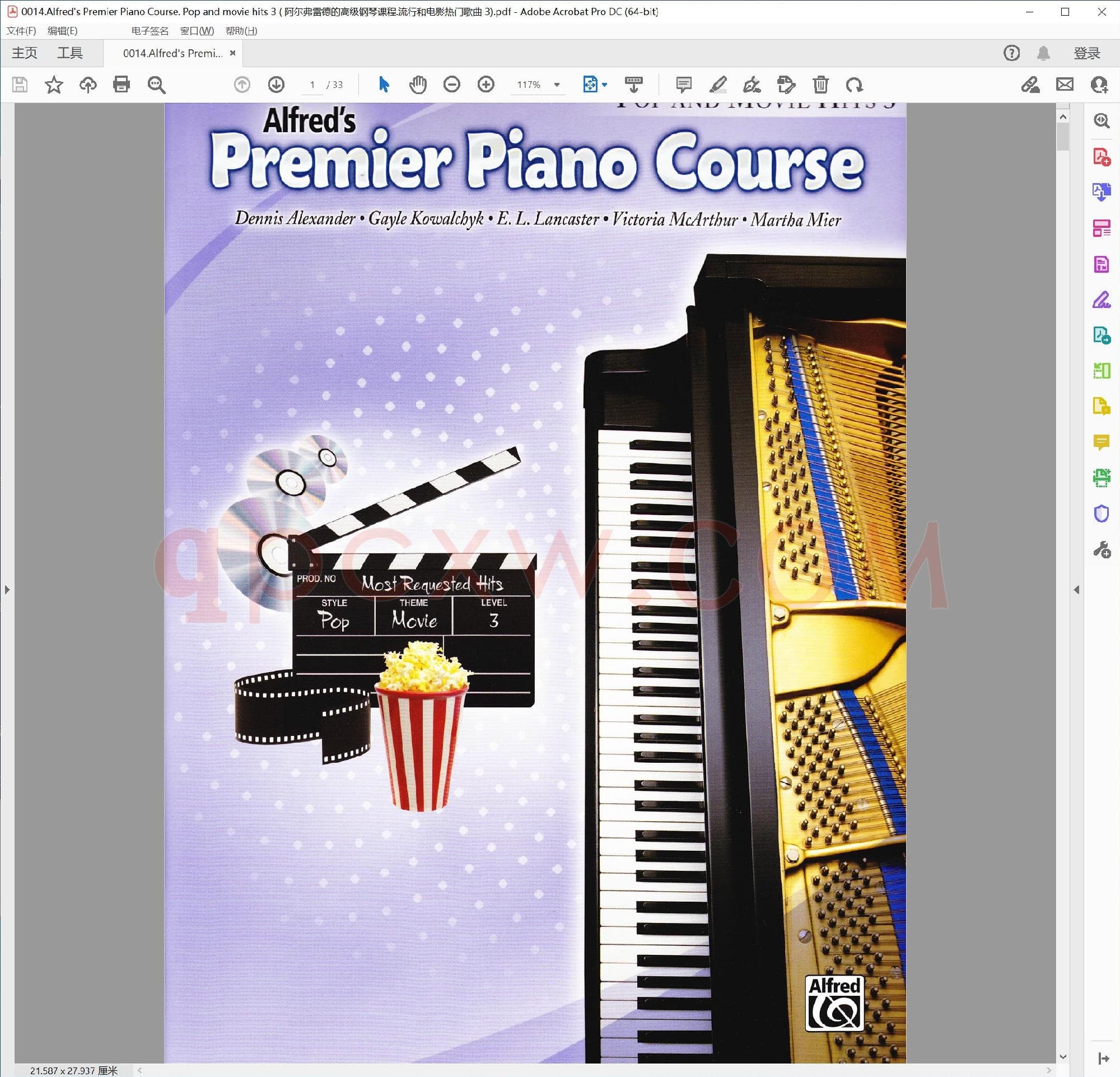 英文原版钢琴教程电子书 | 阿尔弗雷德premier钢琴教程流行与电影金曲第三册.PDF|28.75 MB|电子版下载