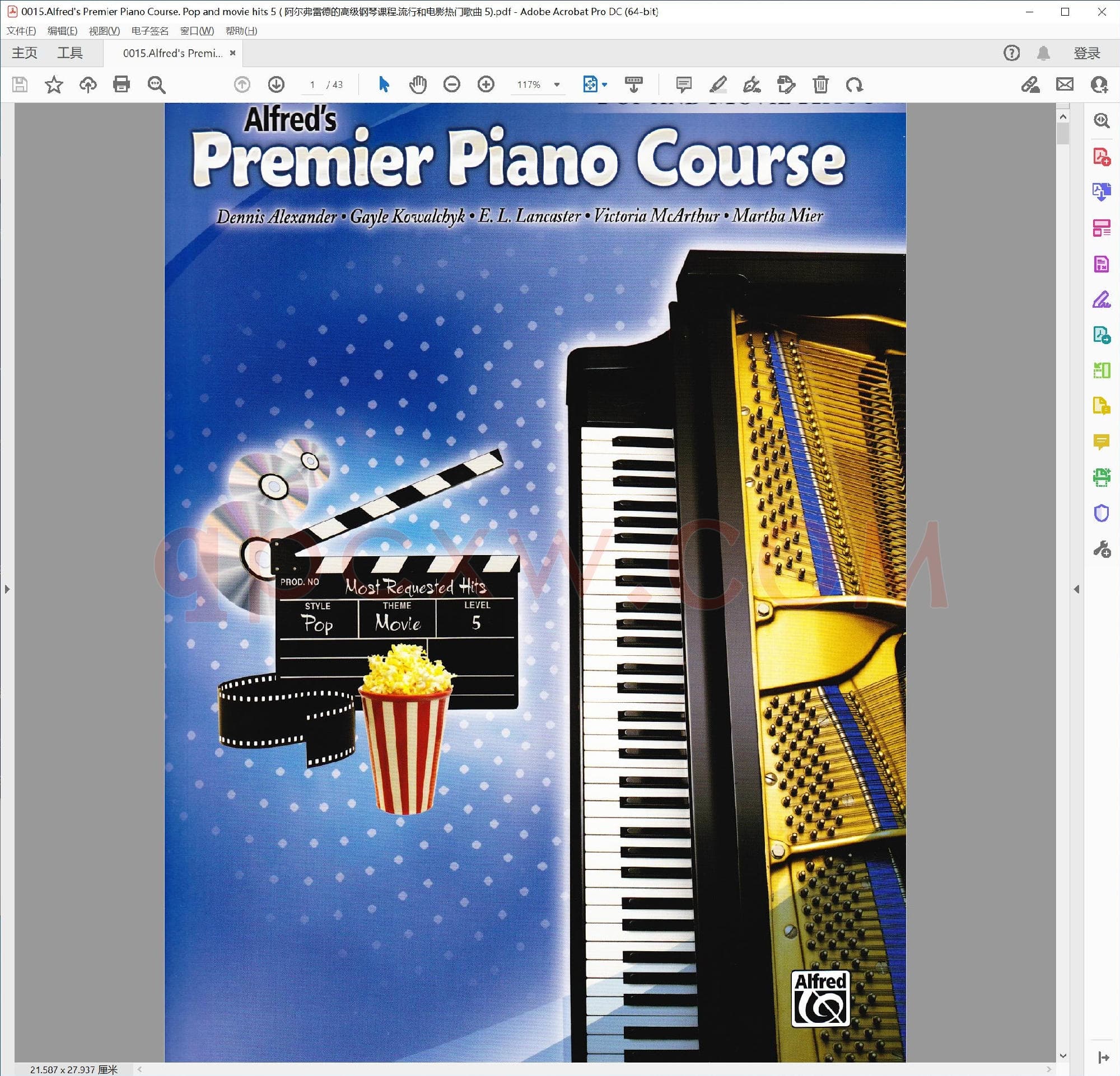 英文原版钢琴教程电子书 | 阿尔弗雷德premier钢琴教程流行与电影金曲第五册.PDF|36.35 MB|电子版下载