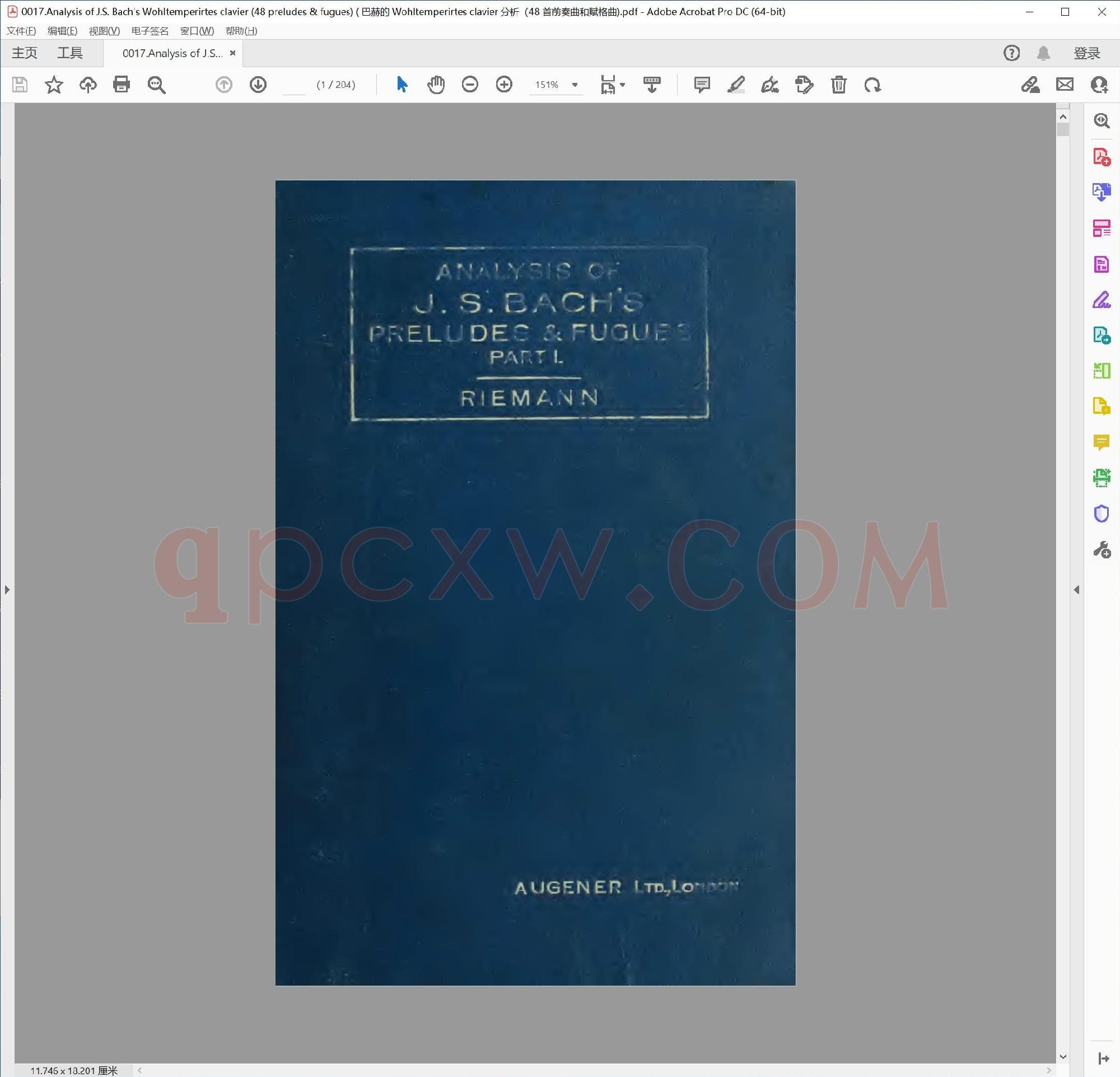 英文原版钢琴曲谱电子书 | J.S.巴赫《平均律钢琴曲集》48首前奏曲与赋格分析.PDF|9.8 MB|电子版下载