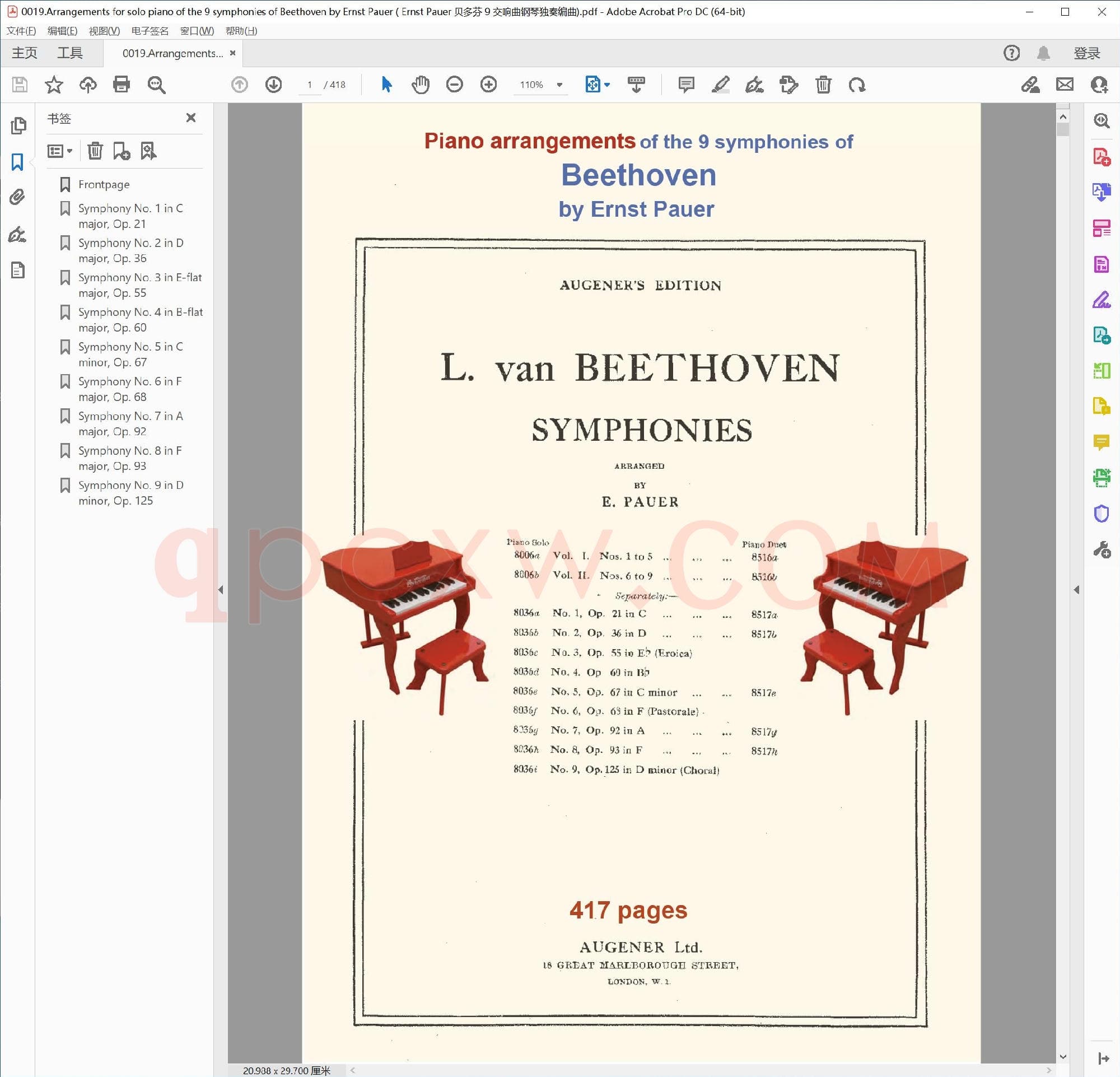 英文原版钢琴曲谱电子书 | 恩斯特保尔改编的贝多芬九首交响曲钢琴独奏版.PDF|20.4 MB|电子版下载