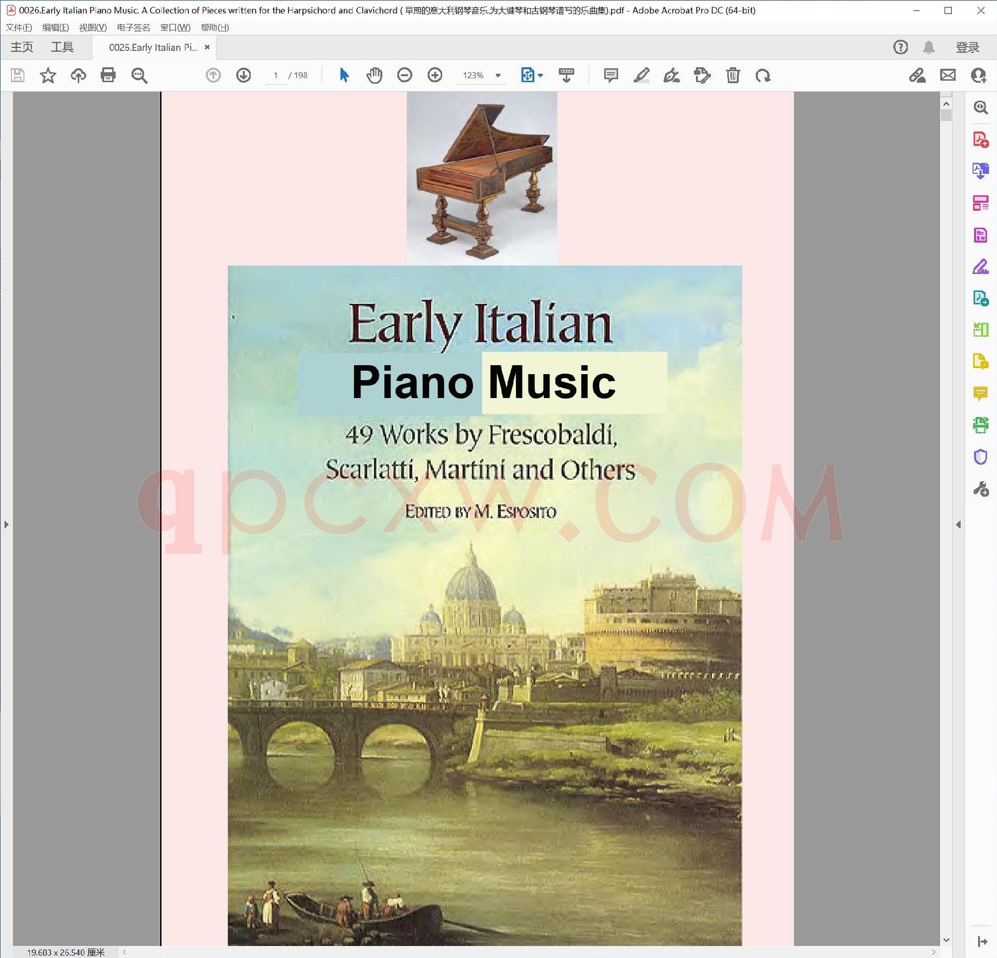 英文原版钢琴曲谱电子书 | 早期意大利钢琴音乐为羽管键琴和翼琴而作的曲集.PDF|7.24 MB|电子版下载