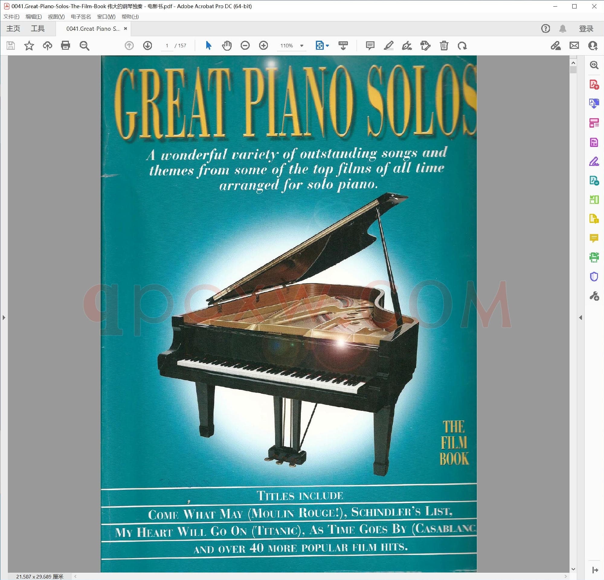 英文原版钢琴曲谱电子书 | 伟大钢琴独奏曲集电影篇.PDF|7.44 MB|电子版下载