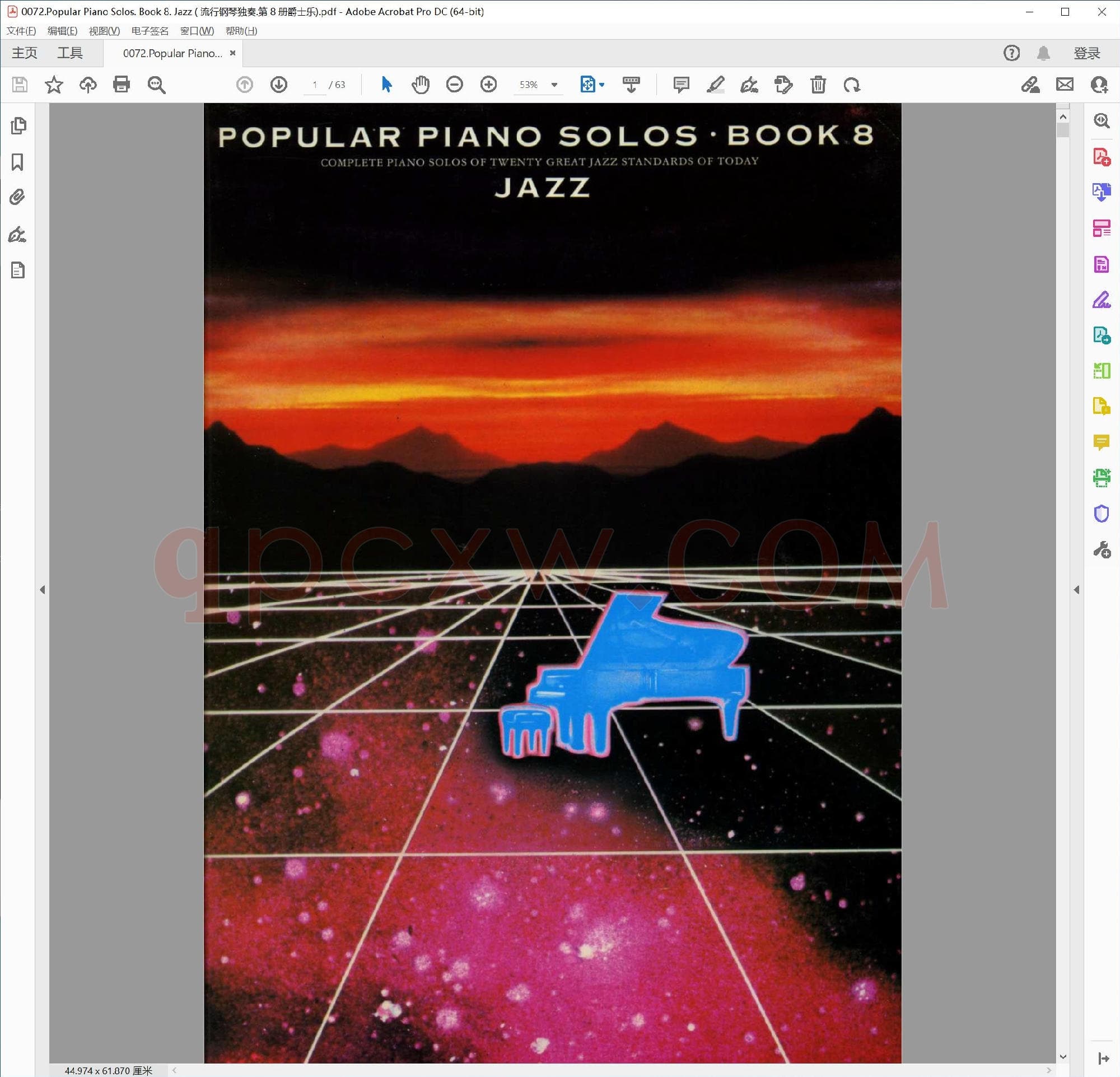英文原版钢琴曲谱电子书 | 流行钢琴独奏曲集第八册爵士.PDF|10.99 MB|电子版下载