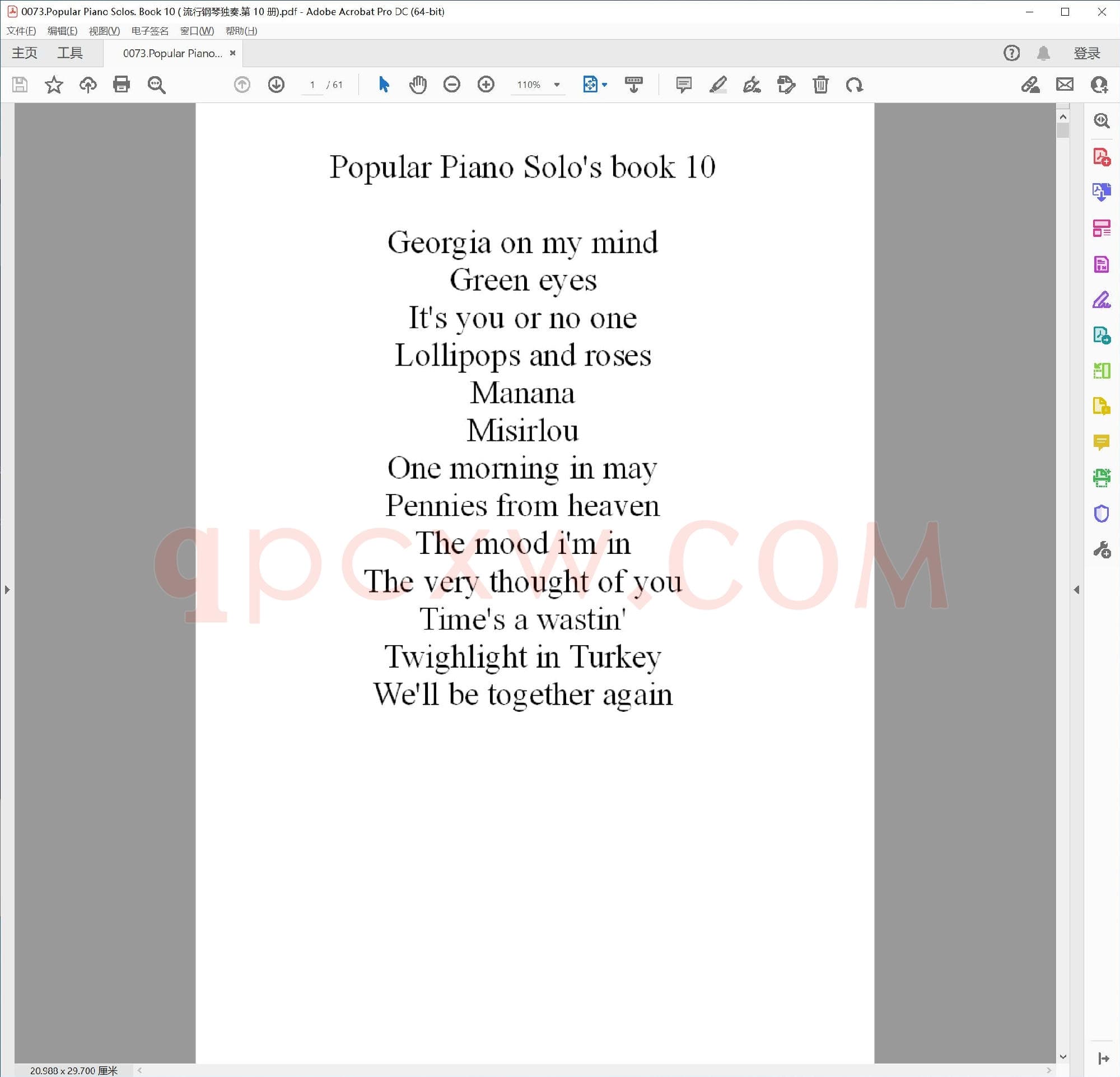 英文原版钢琴曲谱电子书 | 流行钢琴独奏曲集第十册.PDF|9.35 MB|电子版下载