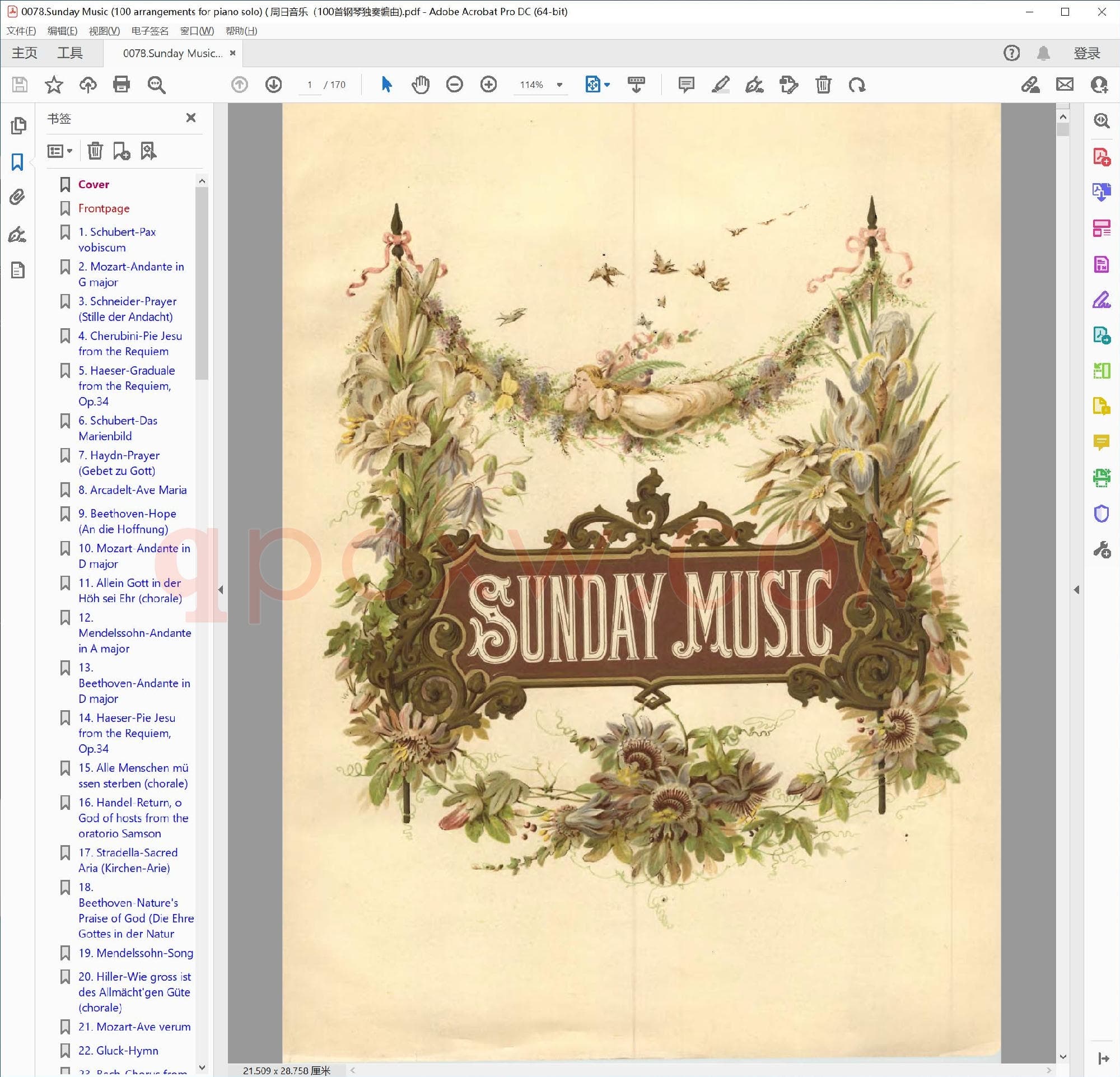英文原版钢琴曲谱电子书 | 星期日音乐(100首钢琴独奏改编曲).PDF|6.63 MB|电子版下载