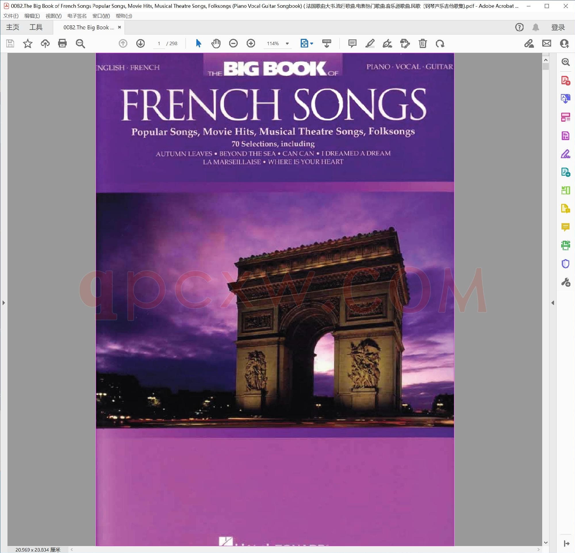 原版钢琴曲谱电子书 | 法语歌曲大全流行歌曲电影金曲音乐剧歌曲民歌(钢琴声乐吉他歌本).PDF|42.09 MB|电子版下载